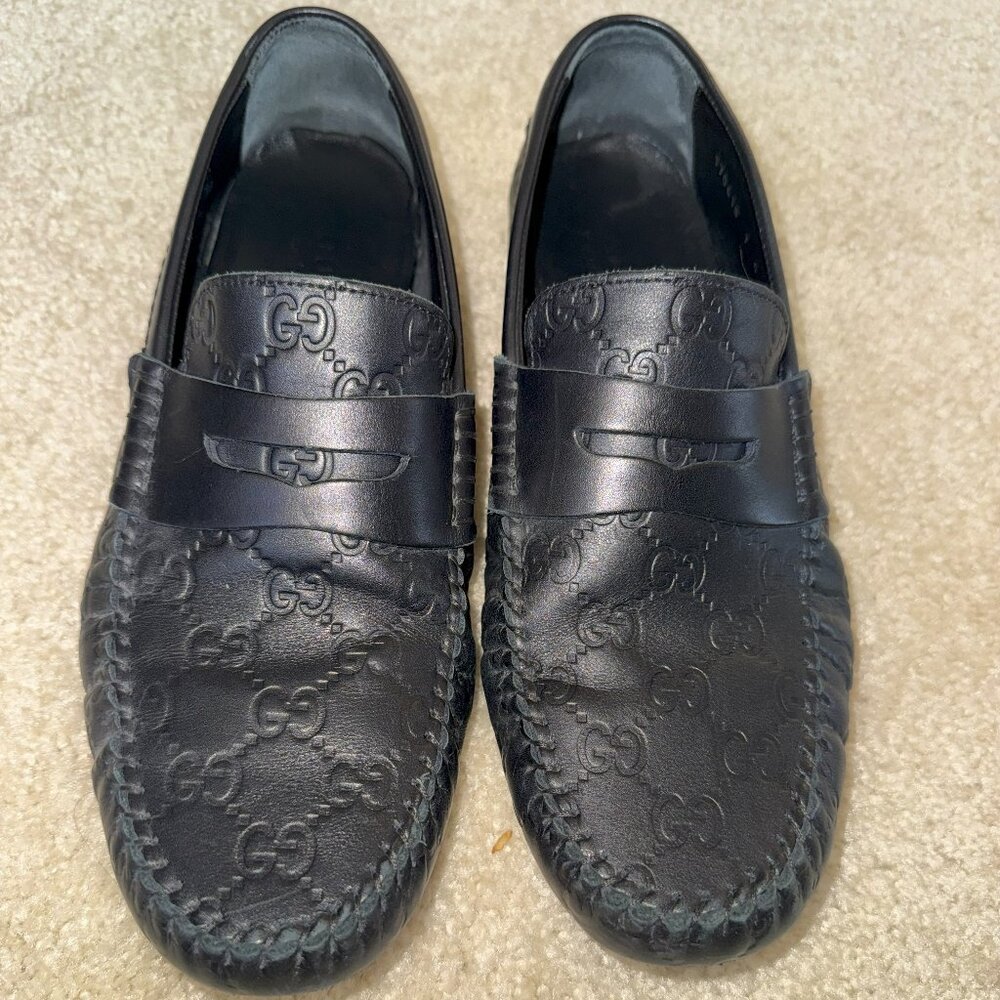 Gucci Men’s  Black Leather Dress Shoes 7G 8.5USA Moccasin Driver Loafer 170618